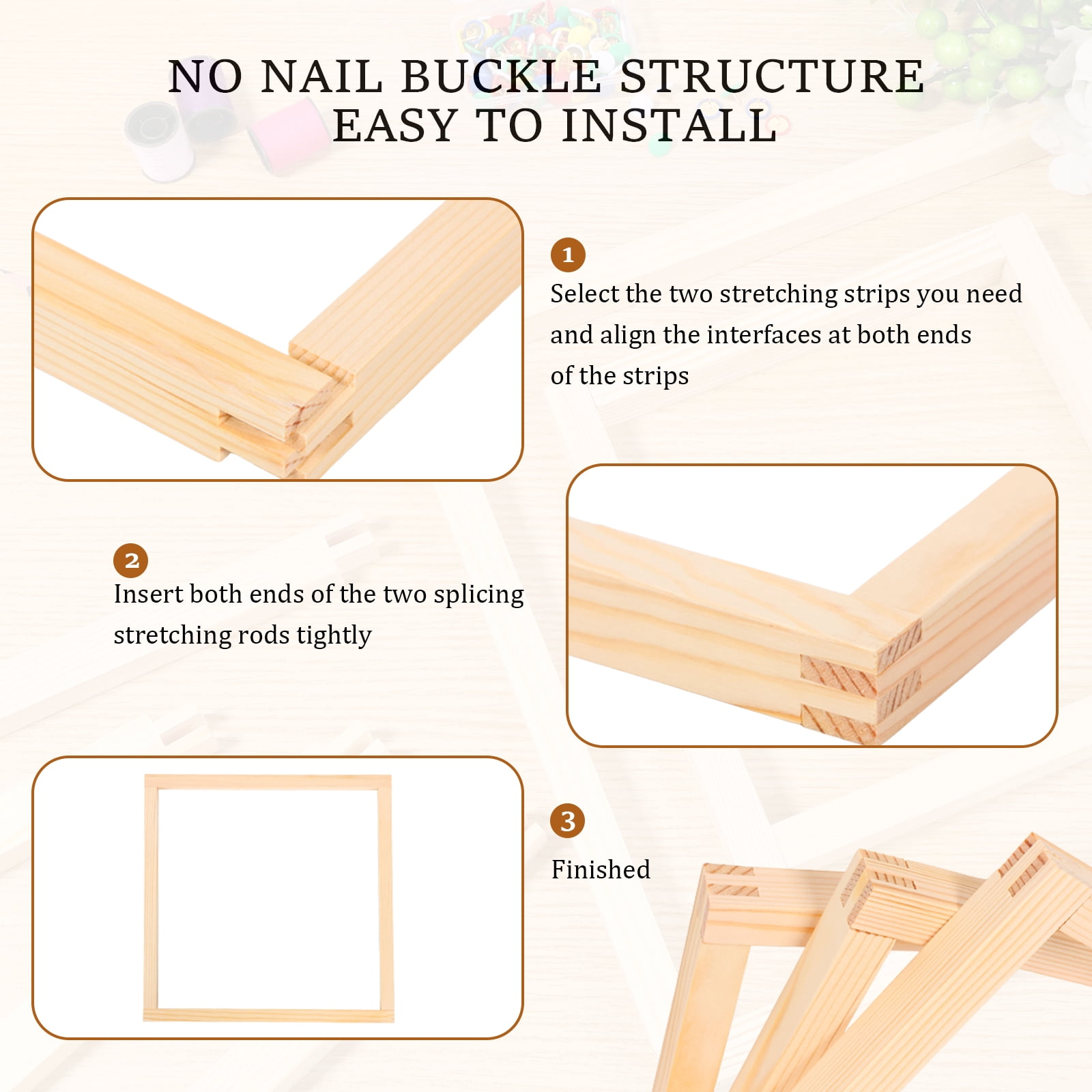Stretcher Bar for Needlework with 100 Tack for Women's Birthday Present 3 Sizes 12pcs Wooden Canvas Splicing Stretcher Bar Needlepoint Embroidery Stitch Frame Set for Crafts Art