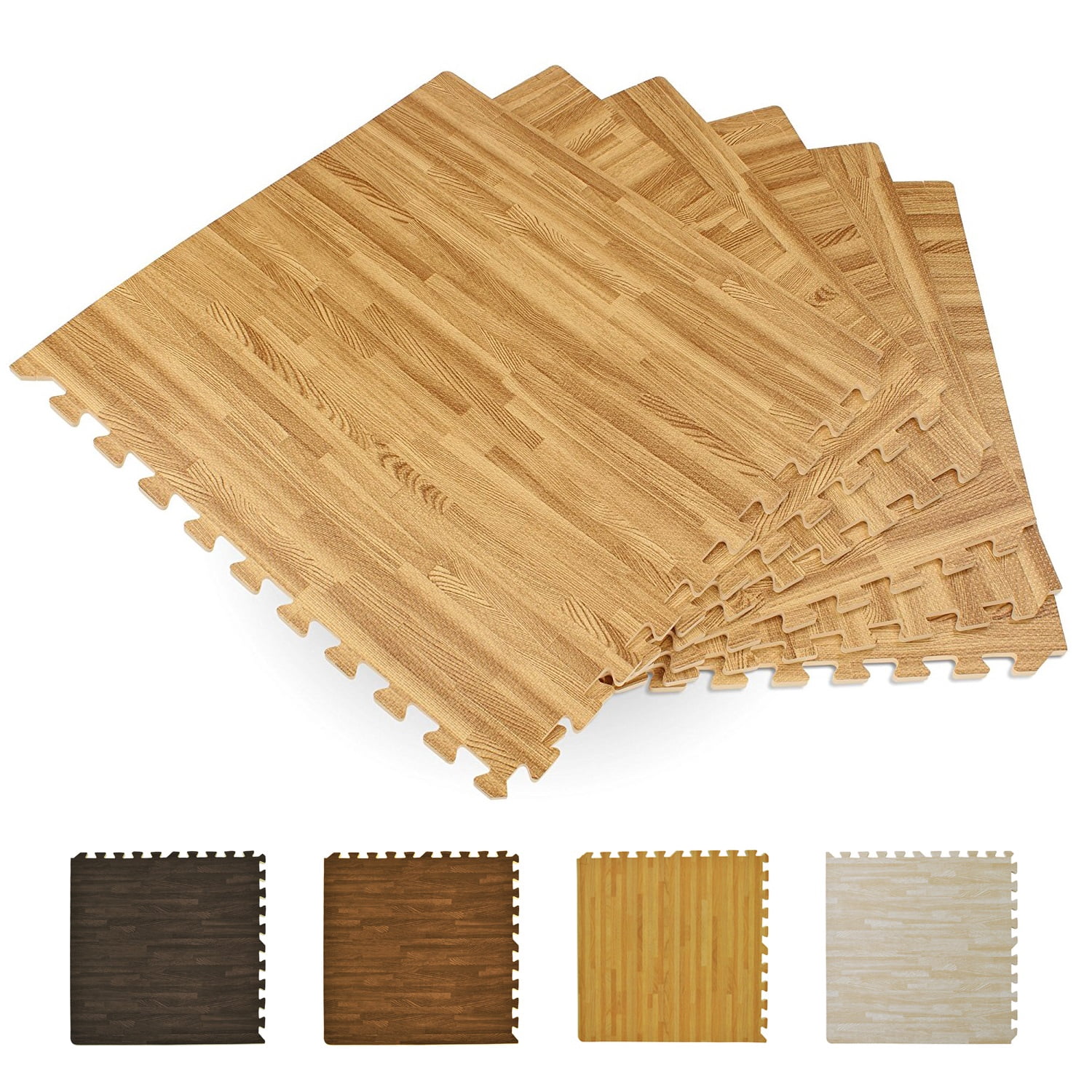 Ash Printed Wood Grain Interlocking Anti-Fatigue Puzzle Floor Tiles Mats - 24" x 24"