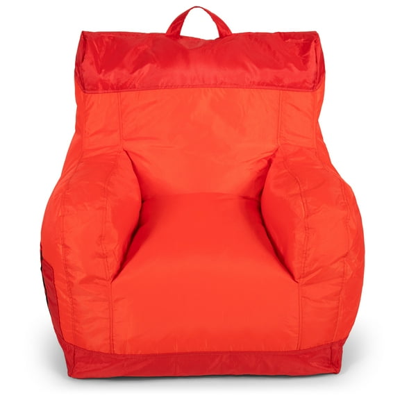 Big Joe Dorm Bean Bag Chair with Drink Holder and Pocket for Teens and Kids, Two Tone Red, Durable Easy-Clean Polyester Nylon Blend, 3 foot Gaming and Reading Nook Seat, Refillable