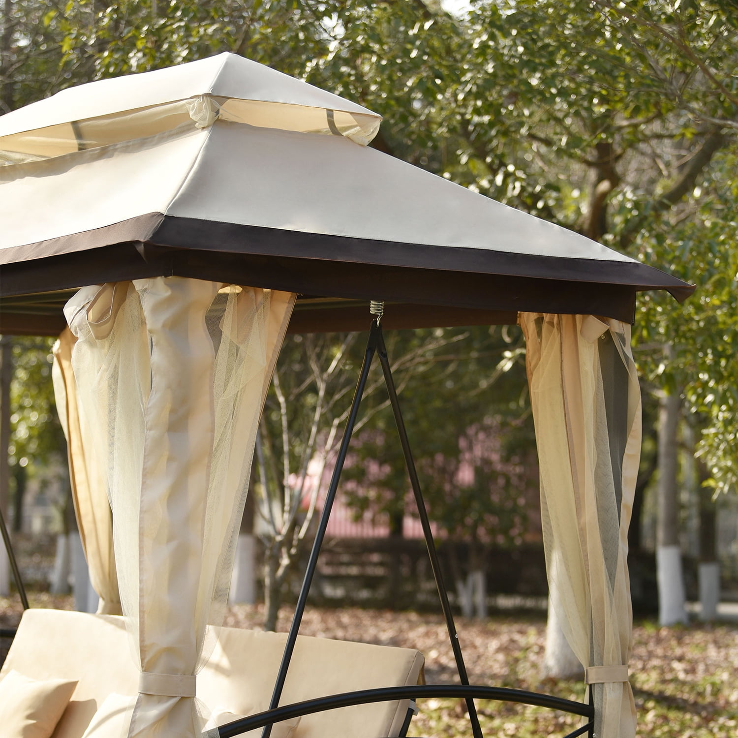 Kadyn 8.9 Ft. W x 5.9 Ft. D Outdoor Canopy Gazebo, Patio Gazebo with Convertible Swing Bench and Mosquito Netting Suitable for Lawn, Garden, Beige