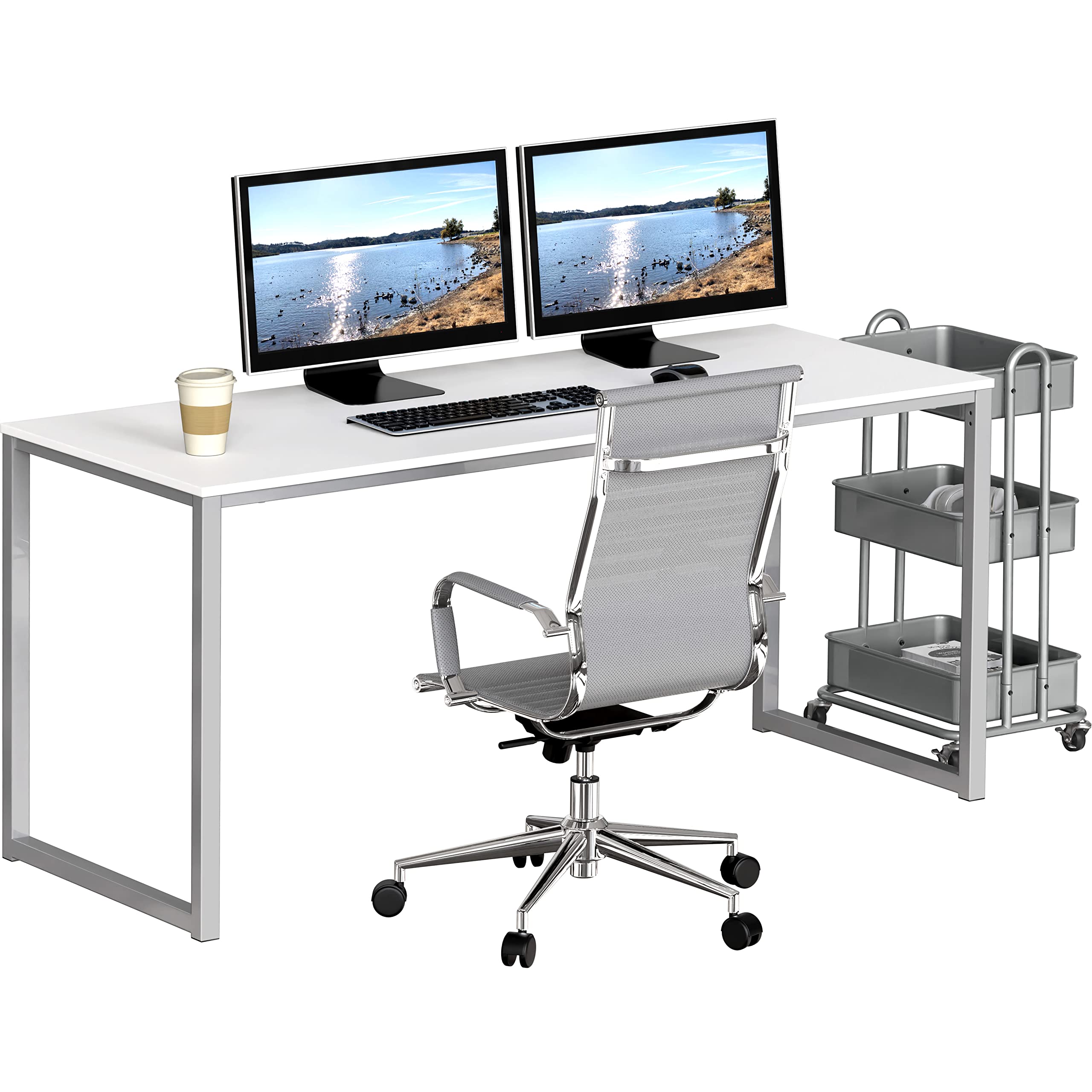 SHW Mission 55-Inch Home Office Solo Computer Desk, White - image 4 of 5