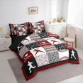 thumbnail image 4 of Manfei Cartoon Baseball Print 7 Pieces Bedding Comforter Set fo Kids, Ball Sports Lover Full Bedding Set, Black Red Stars Stipes Reversible Fitted Sheet Flat Sheet, Microfiber Bedroom Decor, 4 of 8