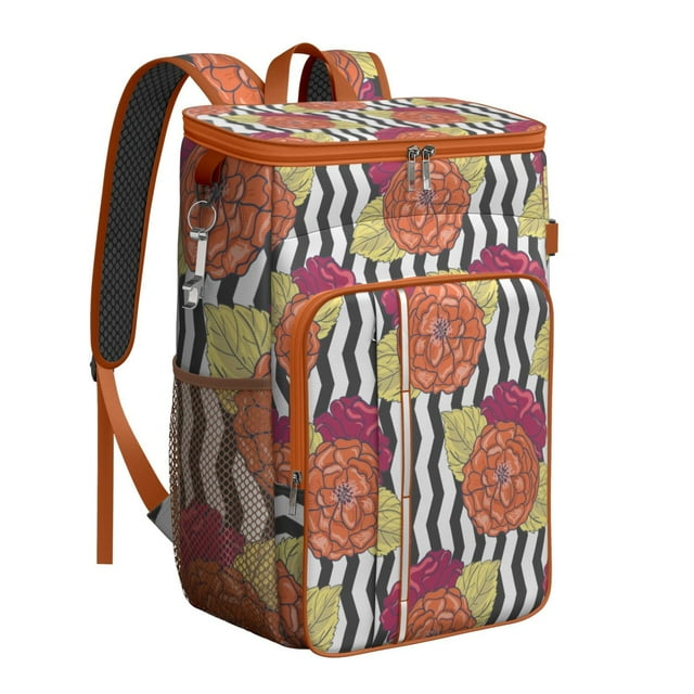 Floral and Leopard Aesthetic Print Backpack Cooler - 20L High Capacity, Multiple Pockets for Organization