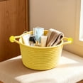 thumbnail image 5 of Dongrere Woven Round Storage Basket with Handles, Desktop Small Bin, Storage Organizer for Bathroom Living Room Bedroom Use, 6.6x4.7 Inch, Yellow, 5 of 6