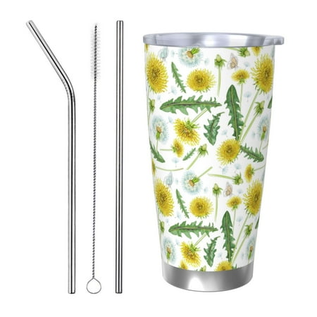 

Tideii Yellow Dandelions for 20OZ Car Cup Stainless Steel Cold and Hot Cup with Lid Suitable for Outdoor and Home Unisex-Straw Three-piece Set
