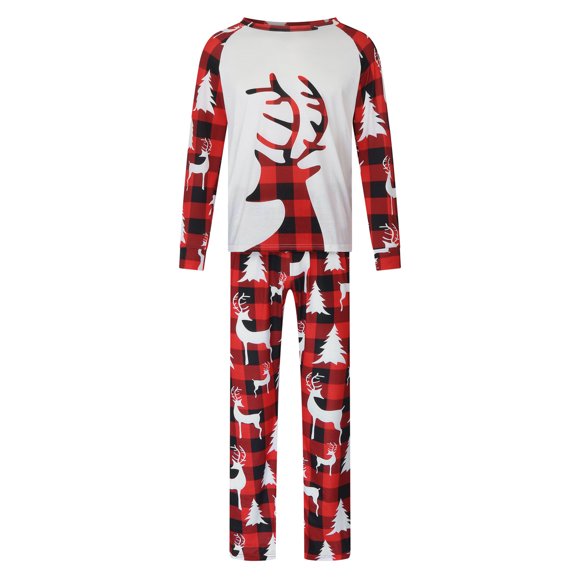 Juebong Holiday Pajama PJs Sets Matching Family Christmas Pajamas Set Christmas Pjs For Family Set Red Plaid Top And Long Pants Sleepwear Sets, White, Dad L