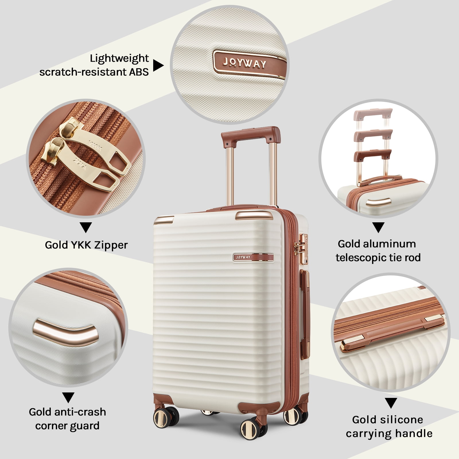 Joyway 3-Piece Carry-On Luggage Set with Swivel TSA Lock and Leather Carry Bag