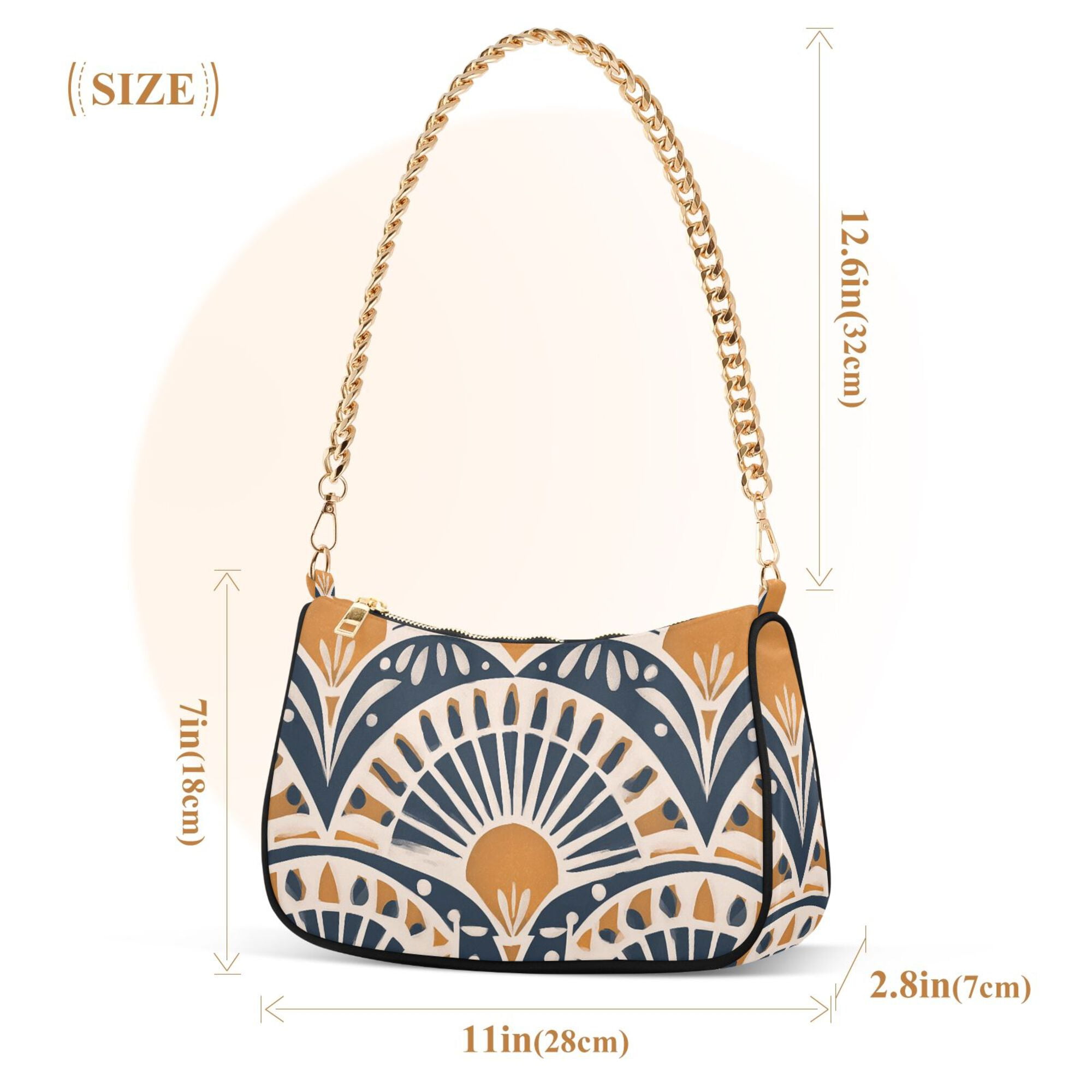 FORMRS Womens Shoulder Bag with Chain Strap Clutch Purse Cute Tote Handbag, Orange Art Pattern