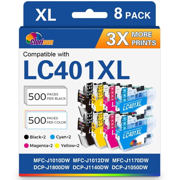 Cartuchos de tinta Clorisun LC401XL, paquete de 8 para Brother