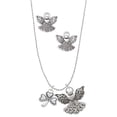 thumbnail image 1 of Delight Jewelry Silvertone Antiqued Shamrock Silver tone Guardian Angel Charm Necklace and Stud Earrings, 1 of 4