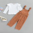 thumbnail image 2 of 2PCS Fall Toddler Girls Outfits Suit Solid Long Sleeve Ribbed Ruffles Tops+Suspender Pocket Trousers Clothes Set For Kids Girls Pink 1-2 Years, 2 of 7