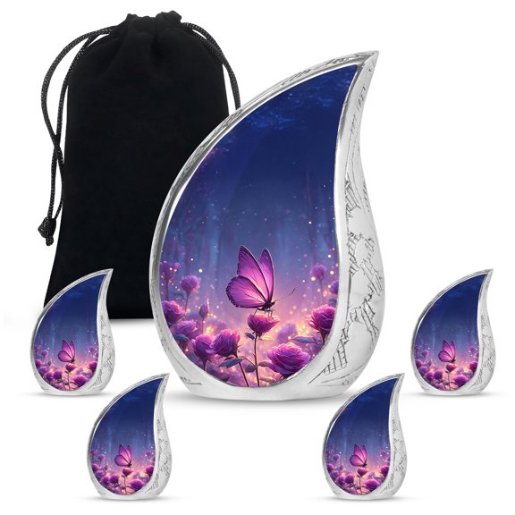 Purple Butterfly Large Urns For Human Ashes Adult Father - Mini Memorial Urn To Ashes Adult Mother - Handmade Urn For Funeral - Burial Urns For Decorative - 10Inch And 3Inch