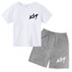 thumbnail image 3 of Conjunto de 2 piezas de camiseta y pantalones cortos informales con estampado de letras para niños y adolescentes a la moda para verano, 3 of 5