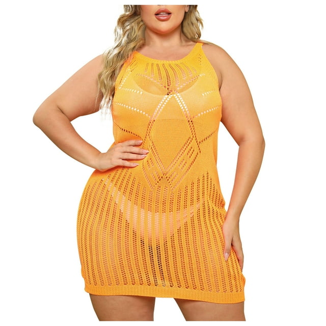 Plebaso Maillot de Bain Grande Taille pour Femmes, Robe de Plage Sans Manches en Tricot Ajouré