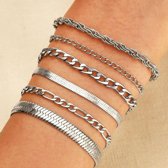1set Alloy Chain Bracelets sets Mixed style Platinum 8-7/8 inch(22.5cm) 6pcs/set