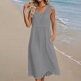 thumbnail image 2 of GUACER Women's Midi Dress Cotton Linen V Neck Sleeveless with Pockets Sundress Summer Casual Loose Dresses, 2 of 4