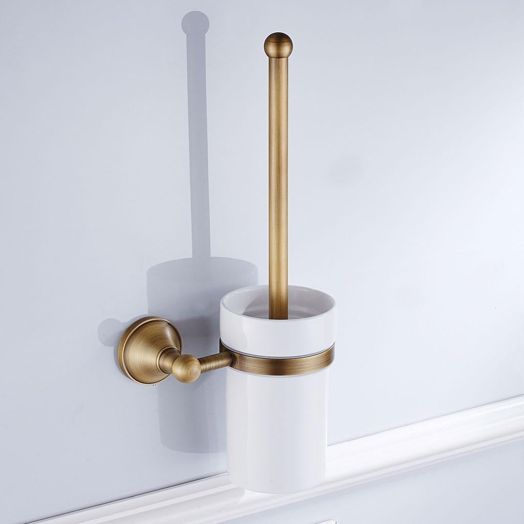 Fiocias 2x Toilet Brush Set Holder Brush + Ceramic Cup + Bar Wall Mounted Antique Style