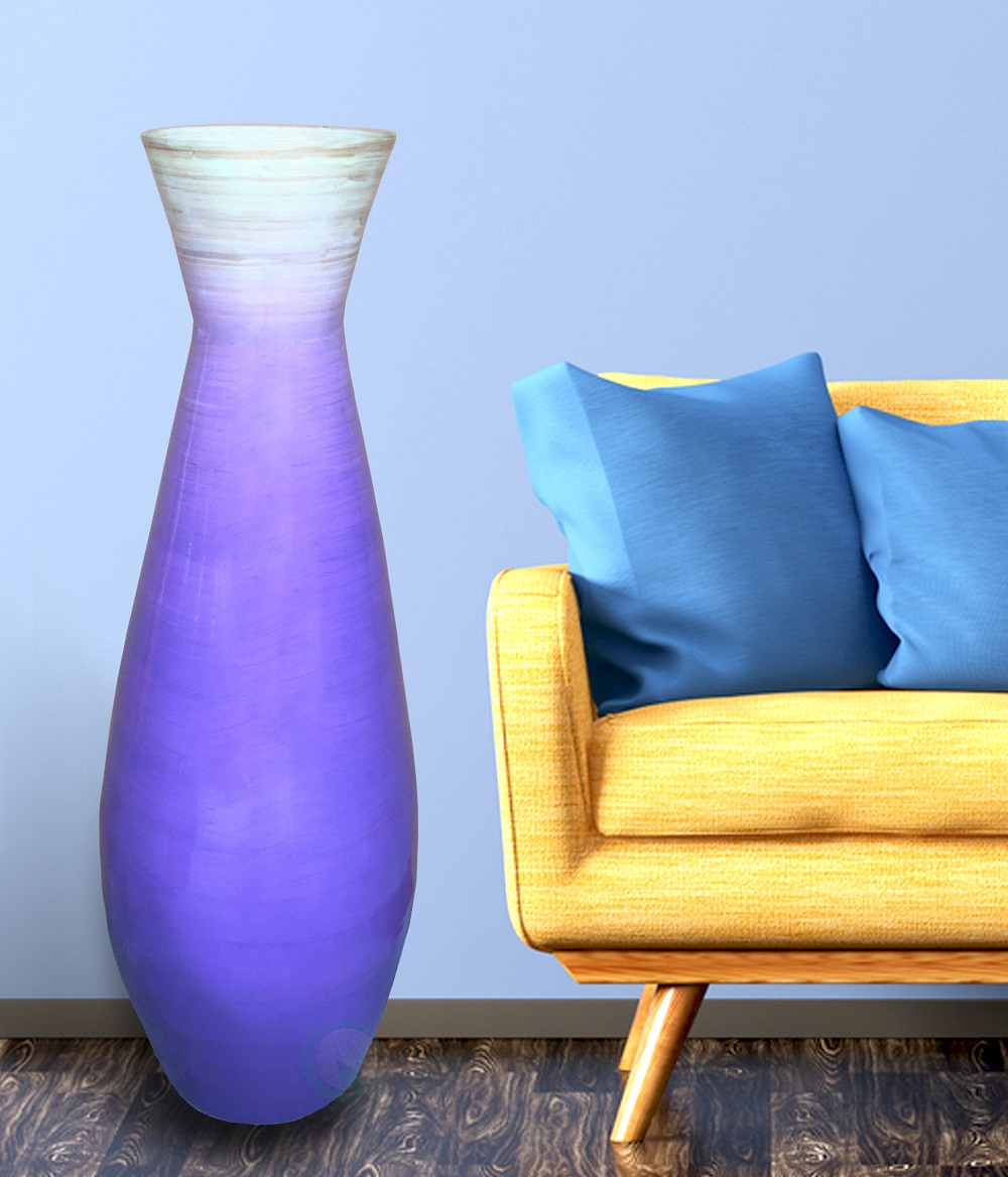 28" Tall Bamboo Floor Vase, Glossy Purple