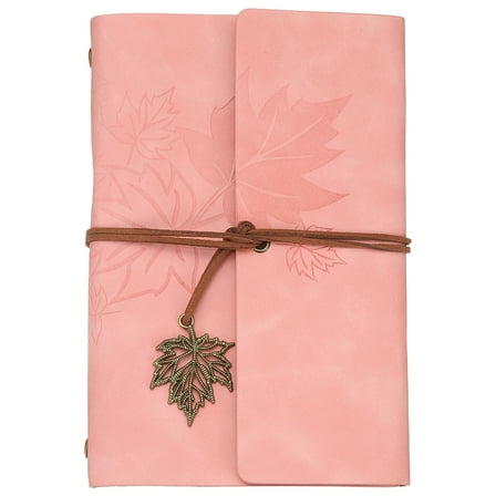Uxcell A6Leather Cover Loose Leaf Journal Notebook, 7.28x5 Inch Travel Refillable Leather Diary Scrapbook Gift with 100GSM Blank Kraft Paper  for Office Daily Writing Business, Pink