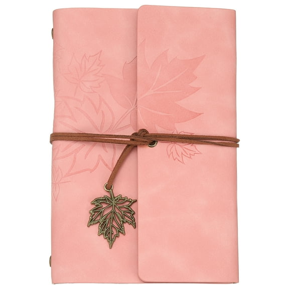 Uxcell A6Leather Cover Loose Leaf Journal Notebook, 7.28x5 Inch Travel Refillable Leather Diary Scrapbook Gift with 100GSM Blank Kraft Paper  for Office Daily Writing Business, Pink