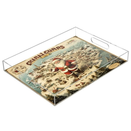 

Acrylic Tray 15.7*11.8*1.9 Inch Transparent Tray Food Tray Tea Cup Tray Serving Trays Cosmetics Storage Kitchen Table Bathroom Sundry Storage Santa Claus on The Map