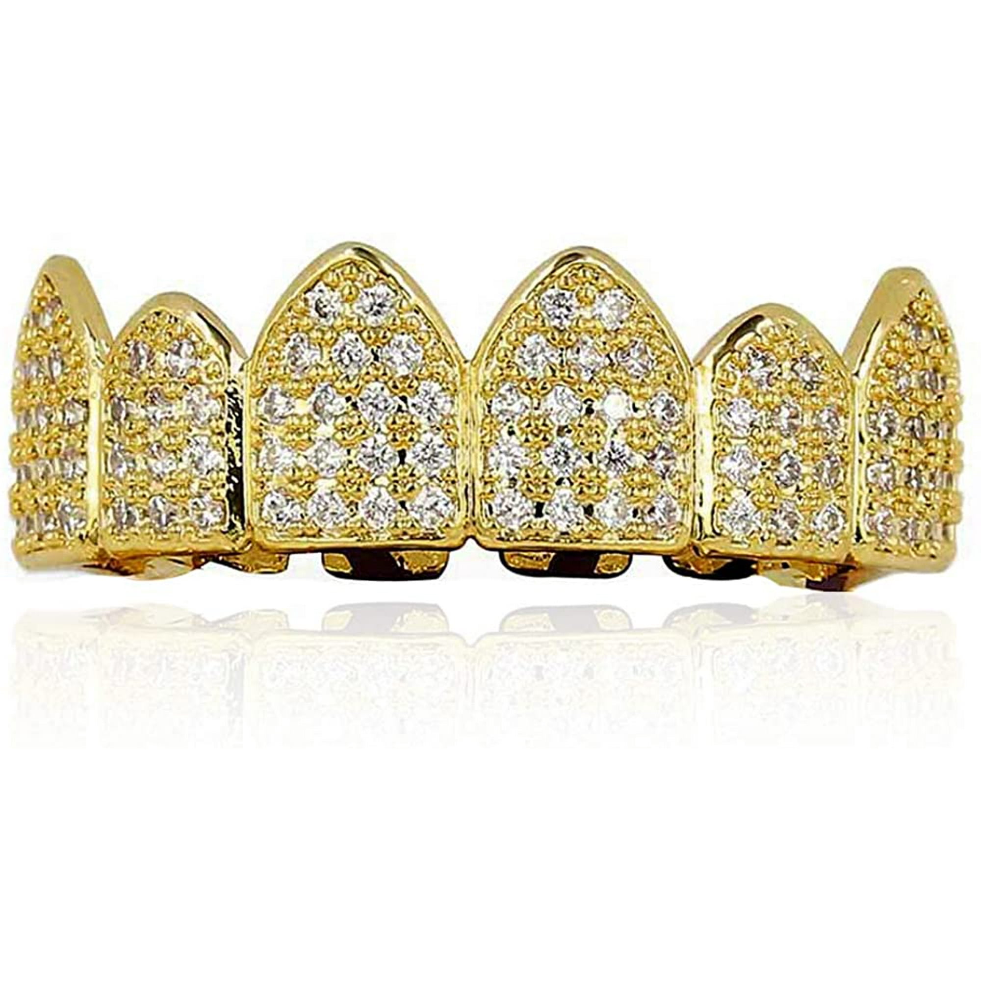 Gold iced out grillz best sale
