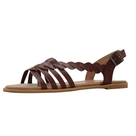 

GNEIKDEING Sandals For Women Ladies Cross Strap Ankle Buckle Cushioned Sandals Roman Causal Flat Shoes Gift on Clearance