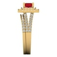 thumbnail image 3 of 3.05ct Brilliant Emerald Cut Ruby 14K Yellow Gold Halo Solitaire with Accents Engagement Bridal Wedding Ring Band Set size 6, 3 of 7