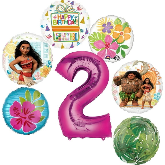 Moana 2nd Birthday Party Supplies 7pc Balloon Bouquet Decorations