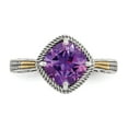 thumbnail image 5 of 14K Two-Tone Gold Ring Band Gemstone Yellow Amethyst Cushion Purple, 5 of 6