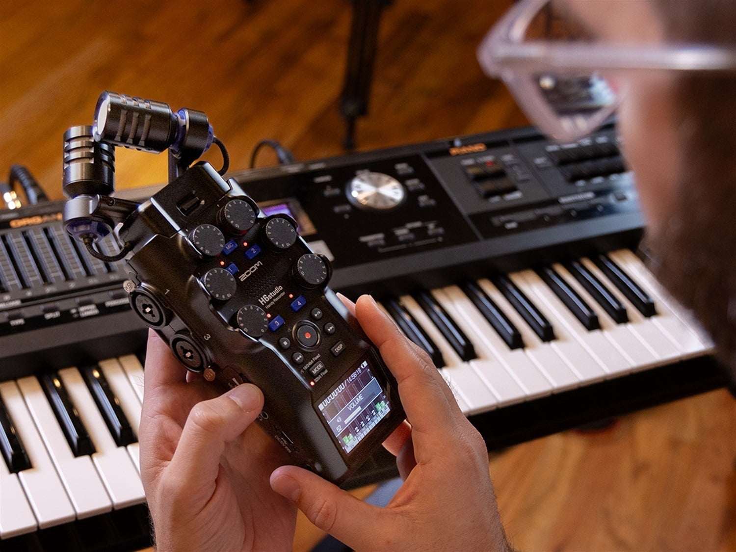 Zoom H6studio Handy Recorder Bundle with ZDM-1 Podcast Mic Packs, Headphones, Tabletop Stands, XLR Cables, Windscreens, 2X Memory Cards, Batteries, and Accessories