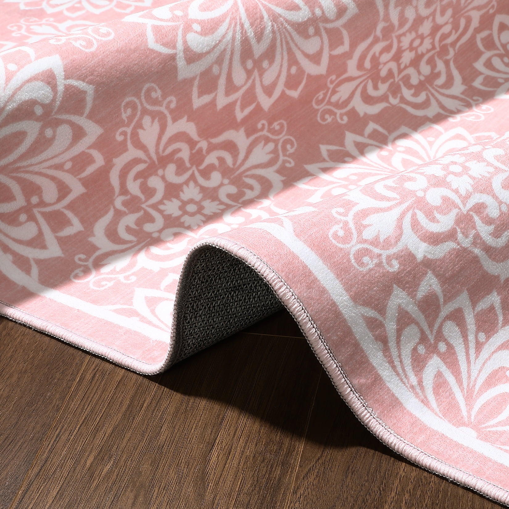Tzou Vintage Washable Area Rugs for Living Room, 6x9 Low Pile Indoor Floral Carpet for Bedroom, Super Soft Foldale Distressed Accent Floor Mat for Dining Room, Non Shedding(Pink)