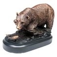 thumbnail image 4 of Woodlands Grizzly Bear By River Rock Catching Fish Bronze Electroplated Figurine, 4 of 8