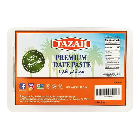 Date Paste for Baking - 14.2oz (400g) - Pure 100% Natural Pressed Dates, Gluten-Free, Certified Vegan, Kosher - Non-GMO - Sugar Substitute for Baking and Cooking