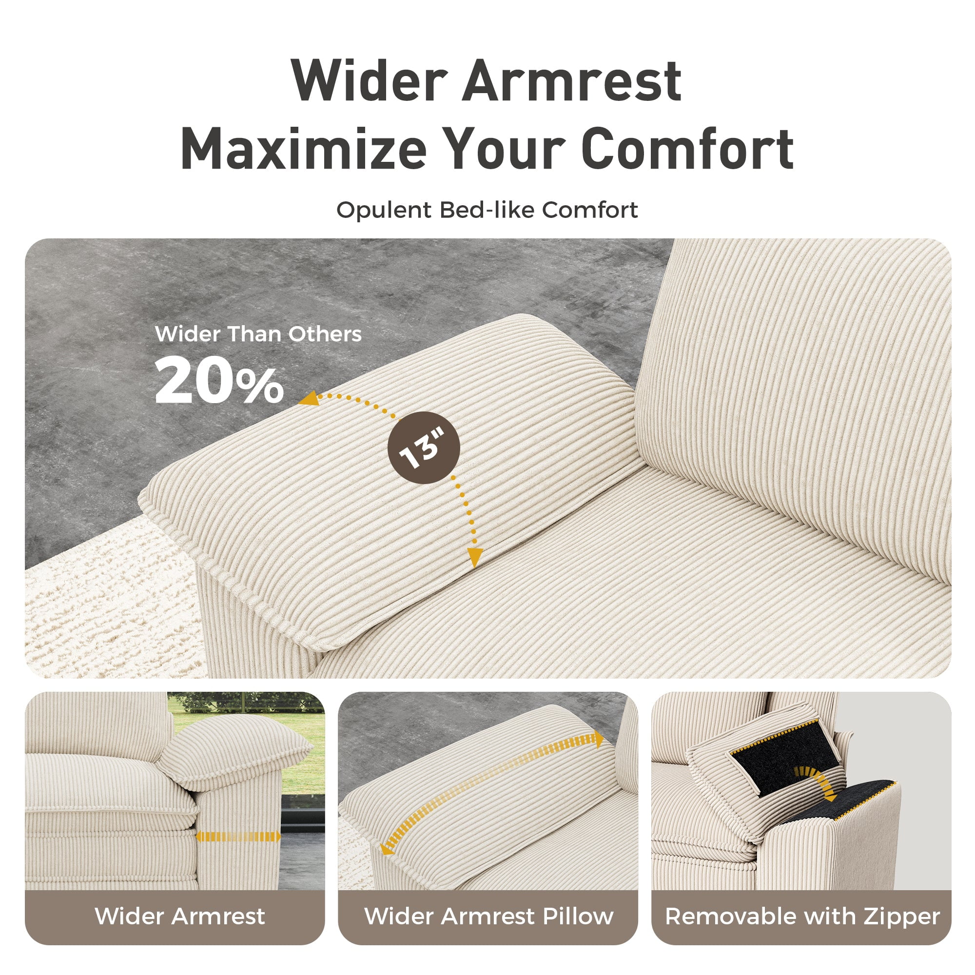 Sophia&William 3-Seat Modular Sectional Sofa Sets, Modern Chenille Cloud Couch Sofa with Deep Seat & 3 Pillows for Living Room,Beige