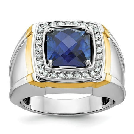 Auriga Fine Jewelry 10K Two-tone Gold Men s Polished Lab Created Sapphire and A Quality Diamond Ring Size- 10