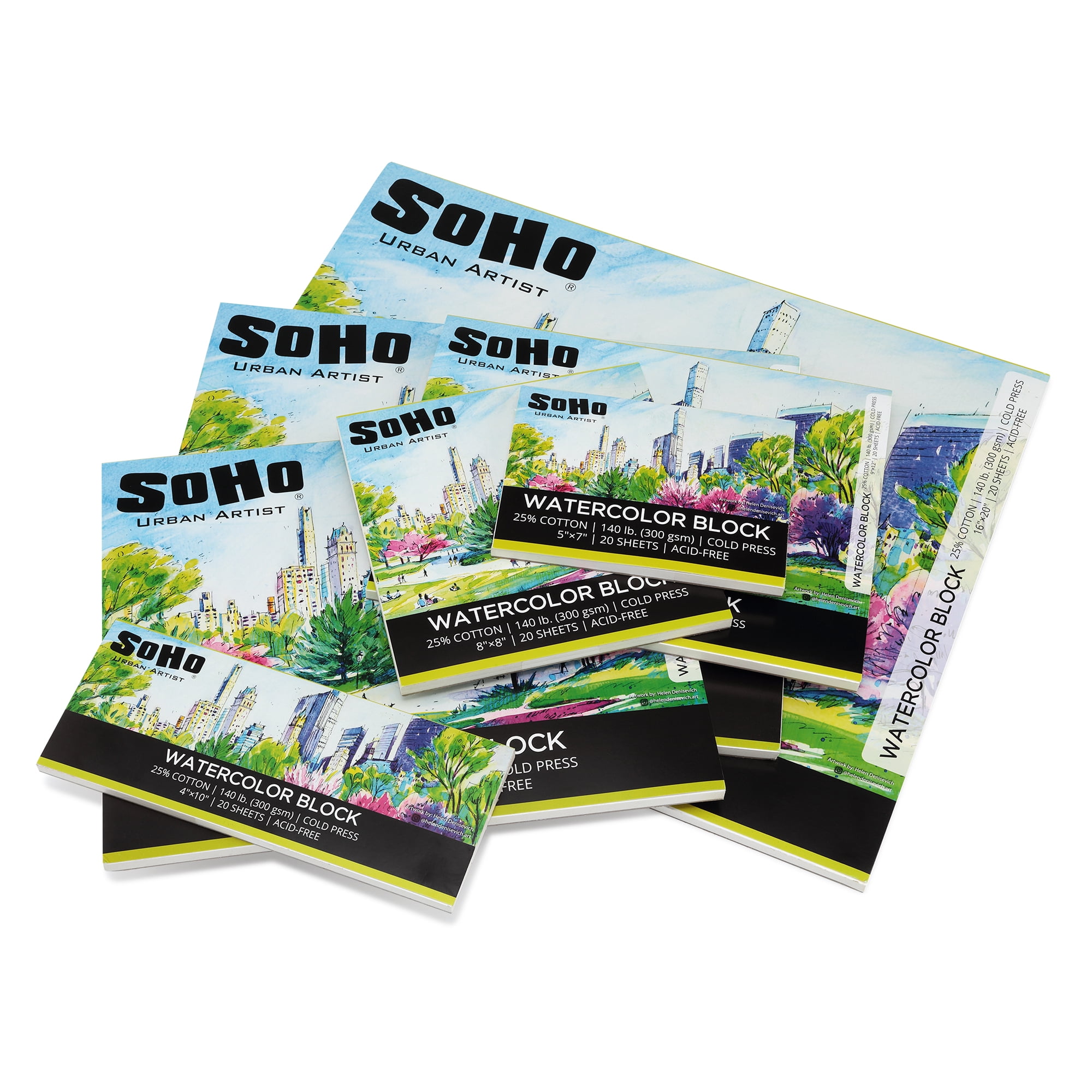 SoHo Urban Artist Watercolor Block 12x16" - 140lb 20 Sheets Cold Press, Professional, Sustainable, Acid-Free