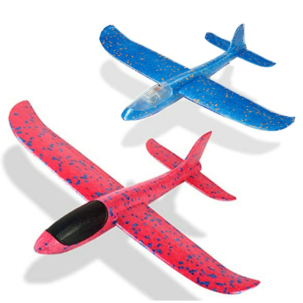 2 Packs 18.5" Glider Airplane Throwing Foam Airplane Toys Dual Flight