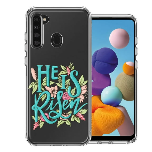 MUNDAZE for Samsung Galaxy A21 He Is Risen Text Easter Jesus Christian Flowers Double Layer Phone Case Cover