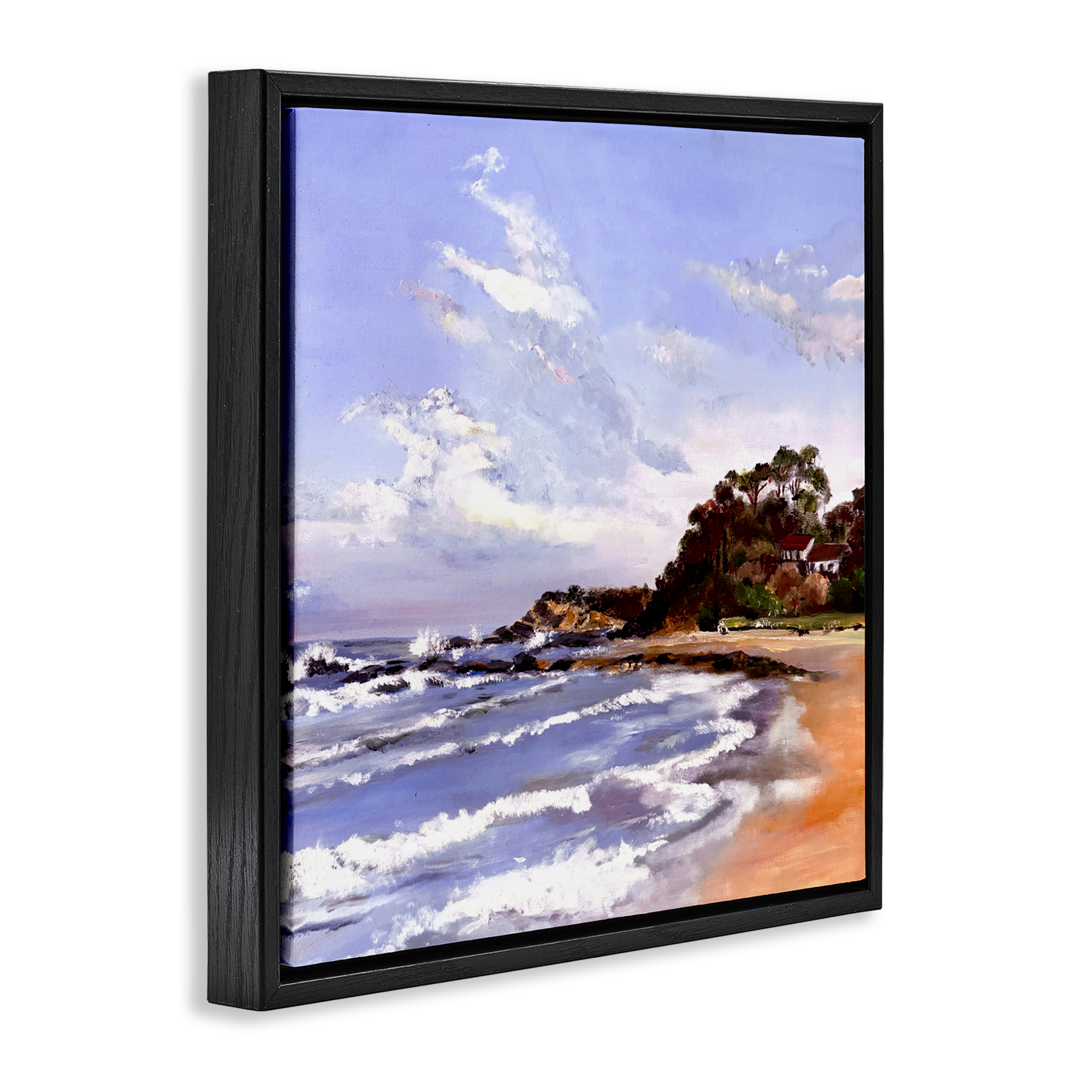 Malua Bay Seascape Black Framed Floater Canvas Wall Art, design by Patricia Reynolds