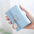 thumbnail image 1 of Cartera de mujer, cartera pequeña de piel sintética con borlas, monedero para mujer, gris, azul claro, 1 of 3