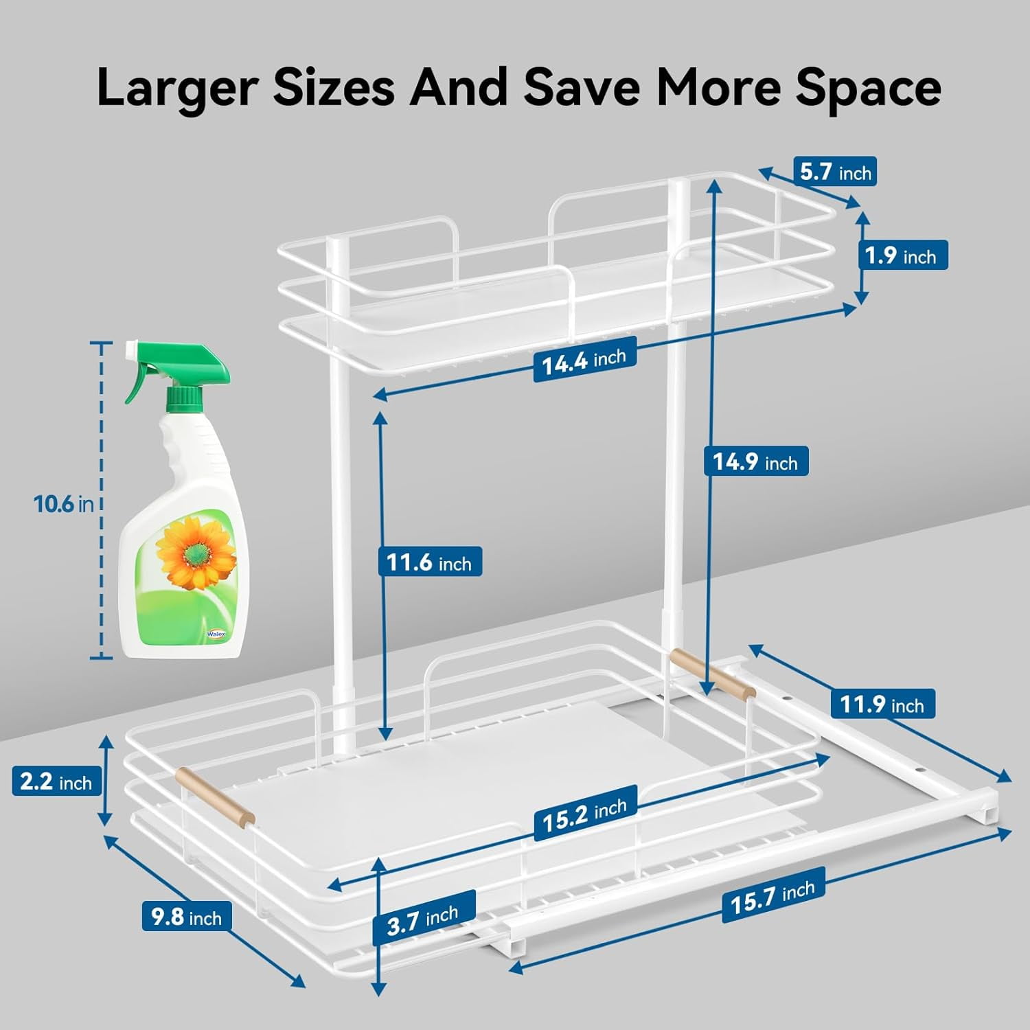 LAMU Under Sink Organizers and Storage, 2Pack 2 Tier Kitchen Bathroom Cabinet Organizers and Storage, Pull Out Under Sink Storage Kitchen Shelf Organizer for Under Counter Storage Organizer, White