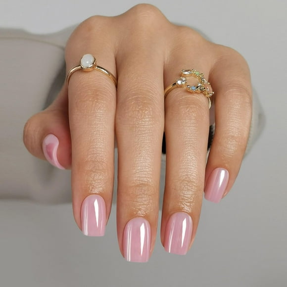 Pantalones cortos ShangMeng de gel suave, cuadrados, rosados y cromados, de Press on Nails
