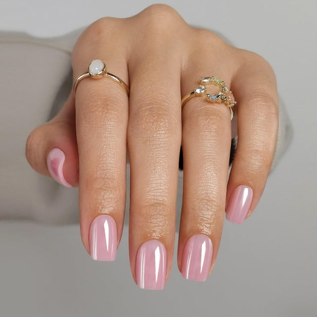 Pantalones cortos ShangMeng de gel suave, cuadrados, rosados y cromados, de Press on Nails