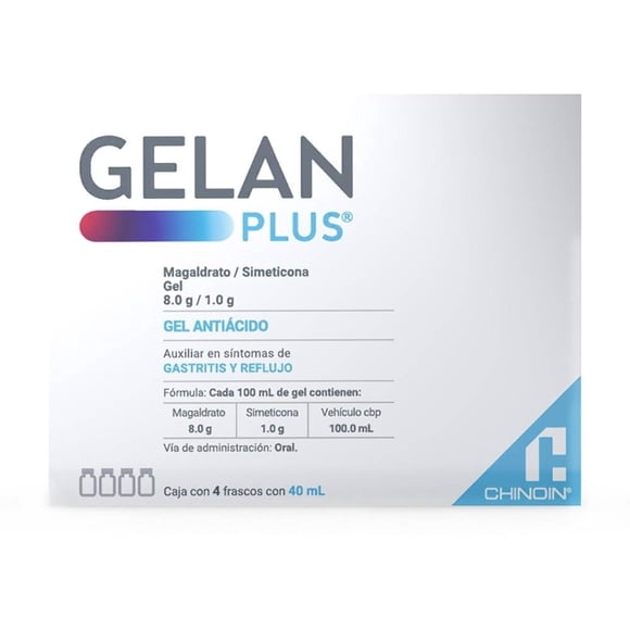 Gel Gelan Plus Magaldrato 8.0 g, Simeticona 1.0 g 4 frascos 40 ml