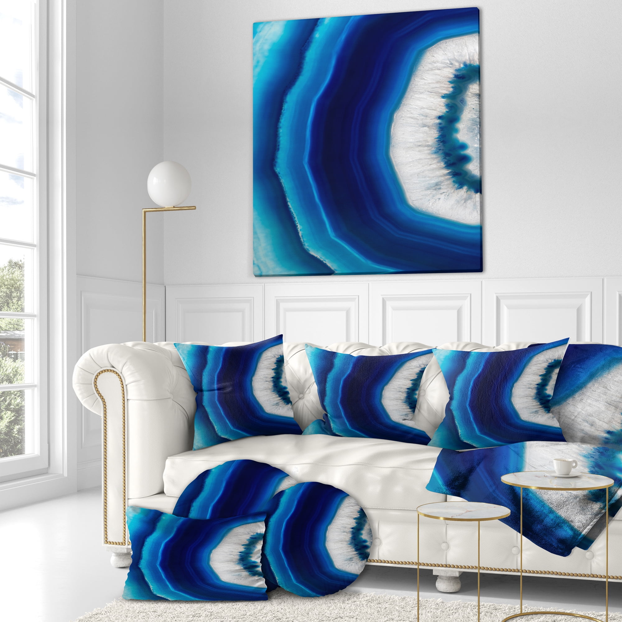 Designart Blue Agate Crystal - Abstract Throw Pillow - 16x16