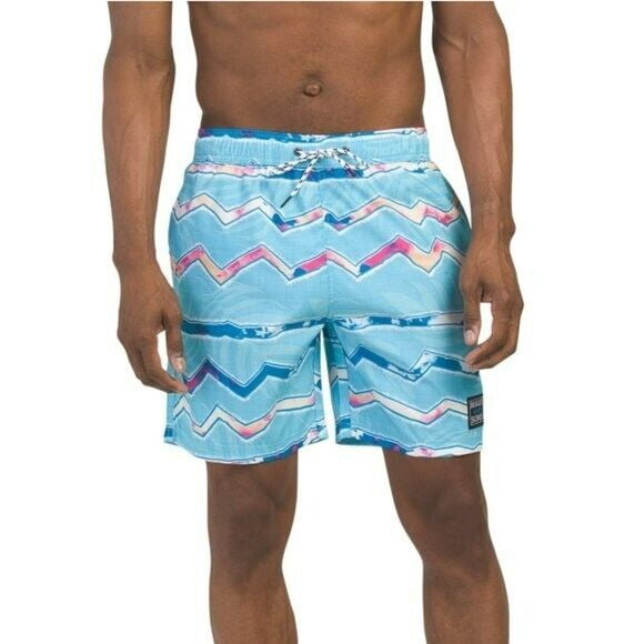 Maui and Sons Men's Zig Zag Cruzer Print Beach Pool Swim Shorts ...