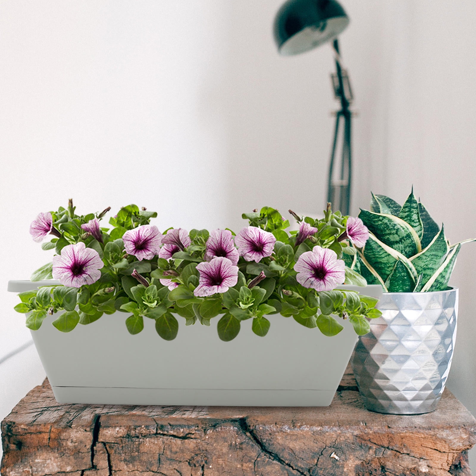 MLINS 4 Sets of Window Box Planter Vegetable Flower Planter Box Rectangular Flower Pot with Saucer