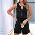 thumbnail image 4 of Mono Corto Informal de Verano para Mujer, Sin Mangas, con Bolsillos y Cremallera, Color Negro, Talla M, 4 of 10