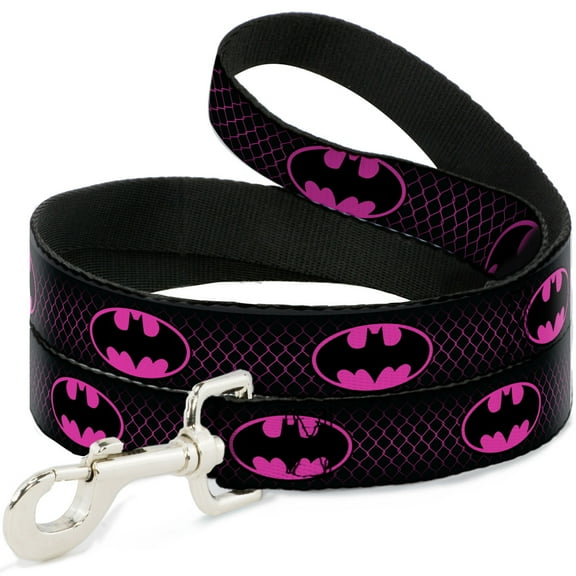 DC Comics Pet Leash, Dog Leash, Batman Shield Chainlink Black Hot Pink, 6 Feet Long 1.0 Inch Wide